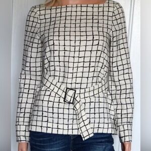 Zara Woman black and white blazer plaid puff sleeve tie waist size S. NWOT